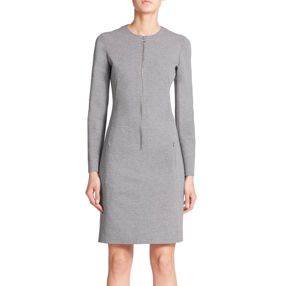 AKRIS PUNTO GRAY JERSEY VISCOSE scooba front zipper DRESS SZ 4 POCKETS